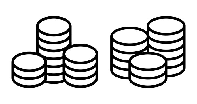 Stacked coin icon set, outline and solid style, finance and currency symbols on transparent background Png