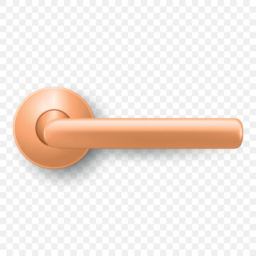 Door Handle in Copper Metal with Round Rosette, Vector Illustration. 3d Door Handle for Interior Doors and Home Hardware. Door Handle Vector Illustration