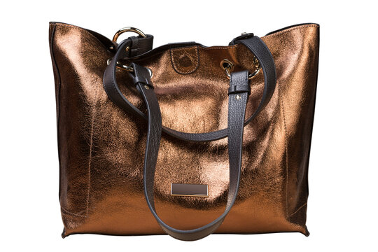 Bronze metallic leather womens tote bag isolated on white background
