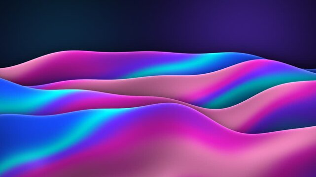 Iridescent Fluid Waves undulating with soft lighting against a dark backdrop in a seamless cinematic loop