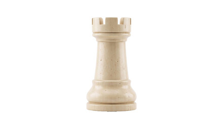 Ivory-colored wooden chess rook standing alone against a solid black background © Ophelia
