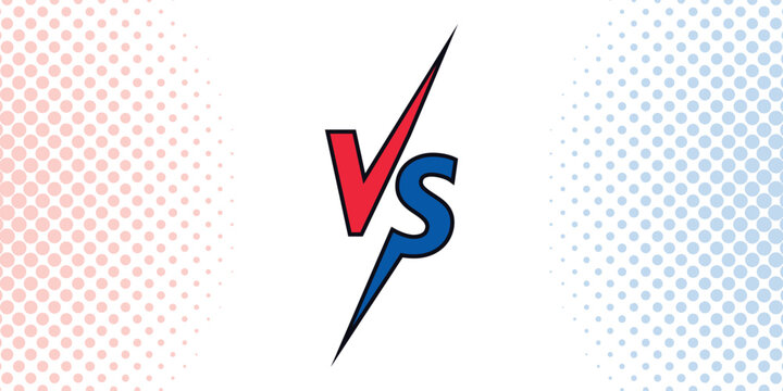 VS Symbol in Red and Blue with Halftone Background, Vector Illustration. VS Symbol for Sports, Esports and Gaming. VS Symbol Vector Illustration