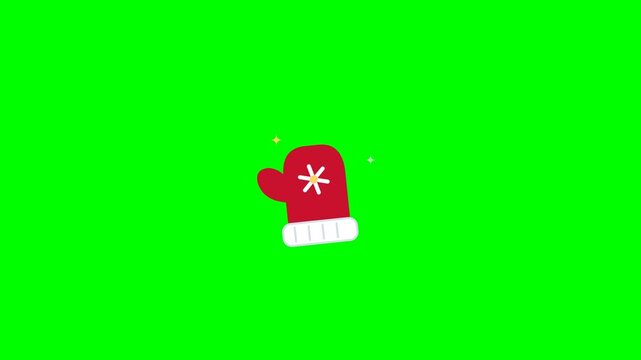 Red winter mittens pattern on a green screen background