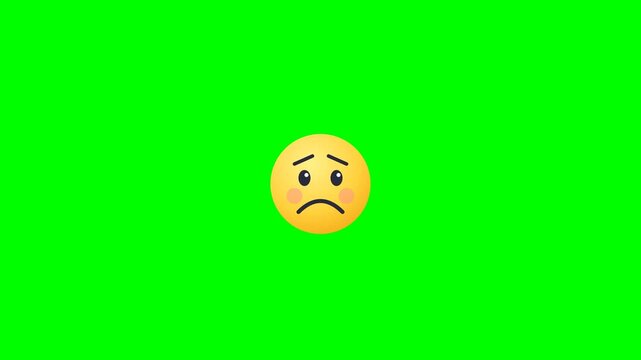 Six sad emoji variations on a chroma key green background