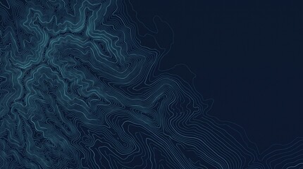 Detailed topographic terrain map featuring intricate glowing blue lines on a dark background. © Iyan