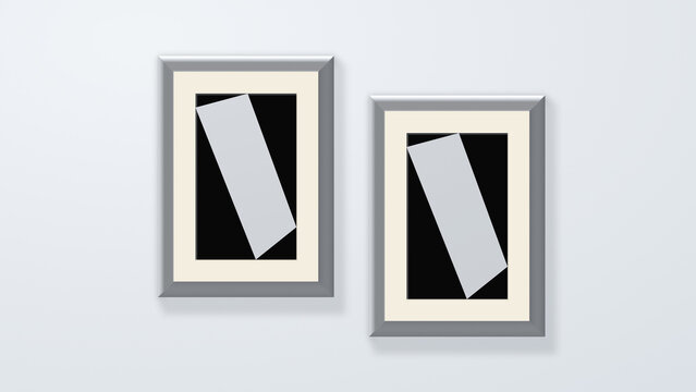 Minimalist Gallery Wall Double Picture Frame Mockup Brushed Silver Widescreen Background