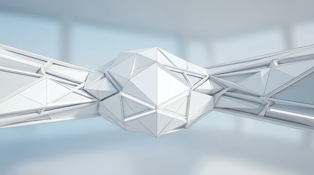 Abstract futuristic white geometric structure featuring clean architectural polygons minimalist modern lines polygonal symmetry engineering construction and sleek contemporary backdrop design