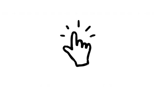 Hand Cursor For Clicking And User Interaction Doodle Animation With Alpha Channel. Pointer Hand And Tap Gesture. Animated Hand-Drawn Icon For Video Overlay 4K.