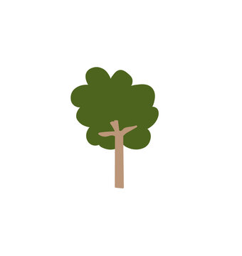 Flat vector icon of fluffy green canopy tree isolated on white background, forest and park design element
