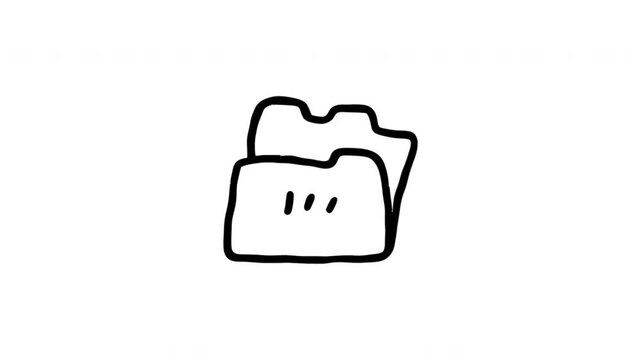 File Folder For Document Storage And Organization Doodle Animation With Alpha Channel. Folder Tab, Digital Filing And Computer Documents. Animated Hand-Drawn Icon For Video Overlay 4K.
