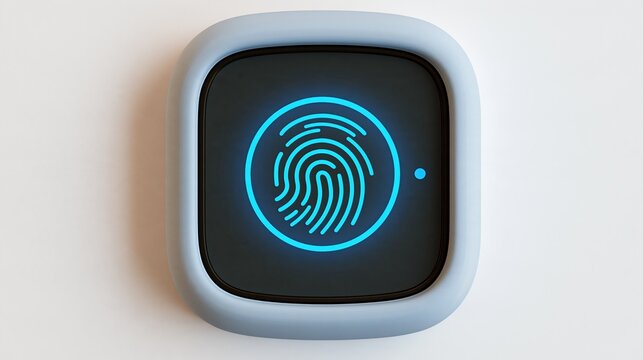 Digital Fingerprint Scan Icon on Modern Device Screen for Biometric Security and Identification