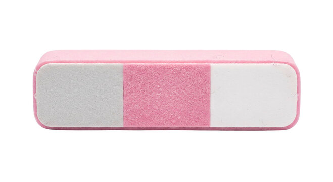 Three-section manicure buffer with pink casing isolated against a black background