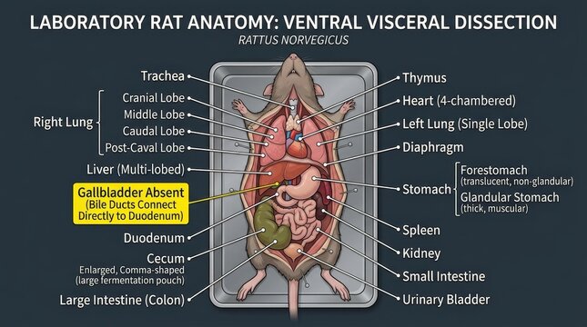 Laboratory Rat Ventral Visceral Dissection Diagram Anatomical Study.