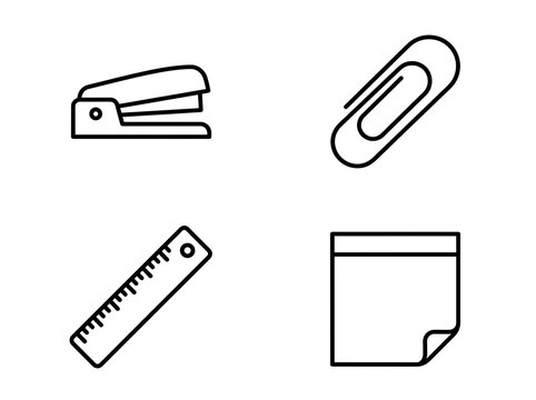 Office stationery icon set isolated on transparent background, business and study supplies.