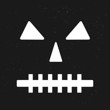 Halloween Pumpkin Face on black background. Spooky Jack o Lantern. Vector template for Halloween party decorations.