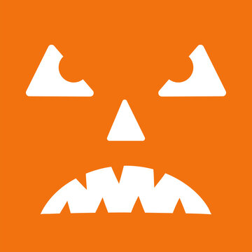 Halloween Pumpkin Face on orange background. Angry Jack o Lantern. Vector template for Halloween party decorations.