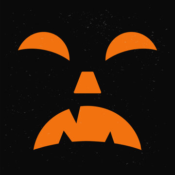 Halloween Pumpkin Face on black background. Spooky Jack o Lantern. Vector template for Halloween party banner, poster, shirt design, etc.