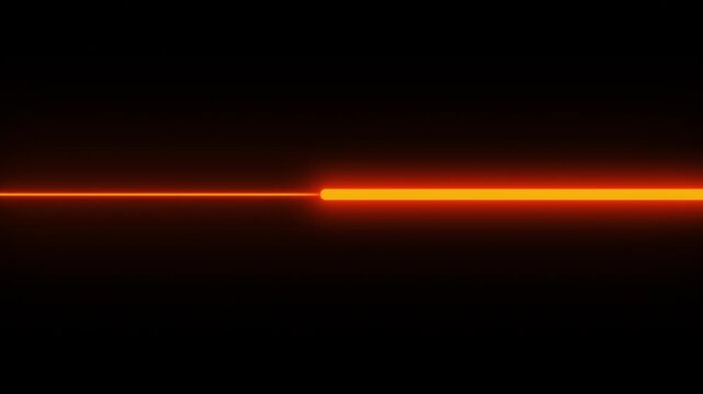 Fiery Science Fiction Accent. Wide Burning Band Move On Slender Filament, Plasma Radiance Emanating From Within. Straight Orange Lines On Solid Black Background