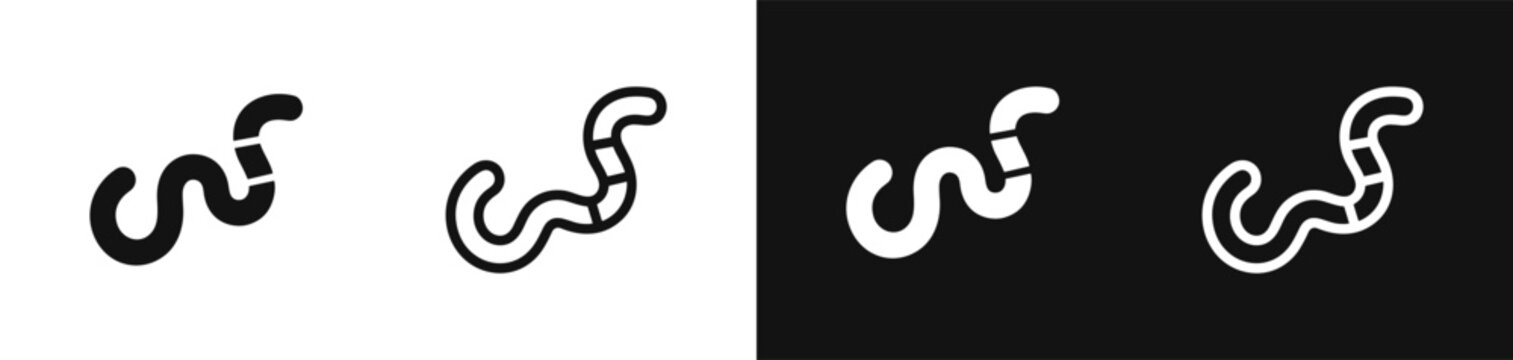 Worm earthworm insect icon set vector illustration isolated on black and white background