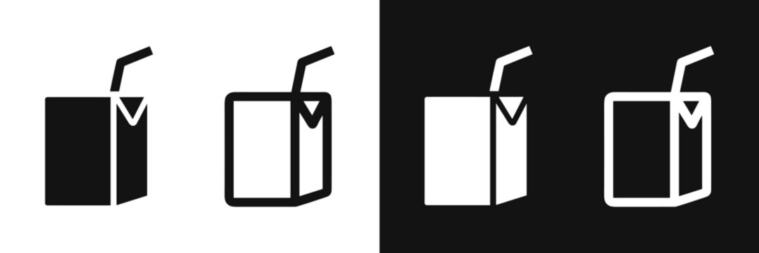 Set of juice box drink icons with straw vector illustration in flat style