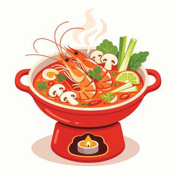 Thai Tom Yum Goong Spicy Shrimp Soup Vector Illustration
