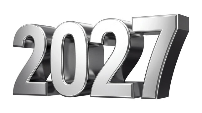 2027 year chrome numbers isolated on transparent background