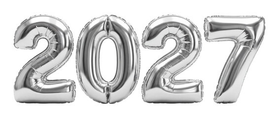 2027 silver balloons isolated on transparent background © Png Stock Pro