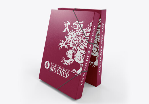 File Folder Mockup with Elastic Closure and Decorative Emblem