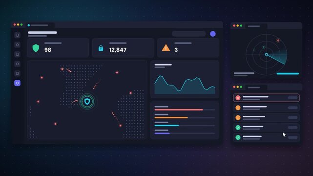 Cyber security dashboard tracking global attacks on a world map