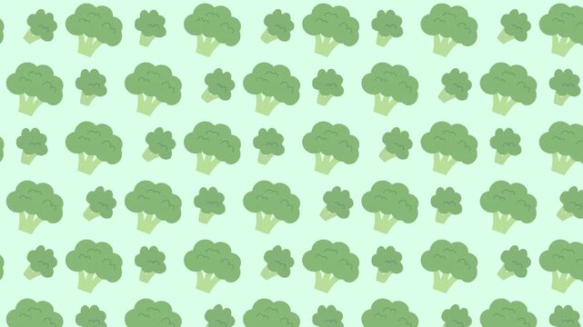 Animated Seamless Pattern of Illustrated Green Broccoli Vegetables