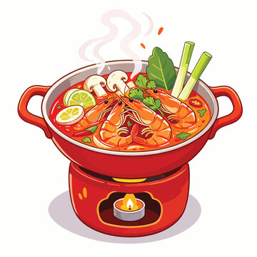 Spicy Thai Tom Yum Goong Soup with Shrimps Vector Illustration