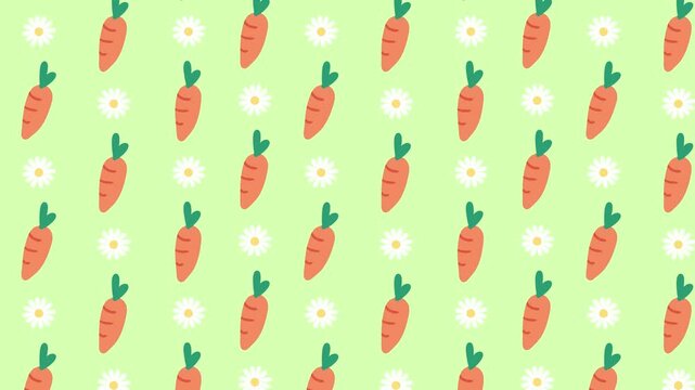 Cute cartoon carrot and daisy seamless scrolling pattern background