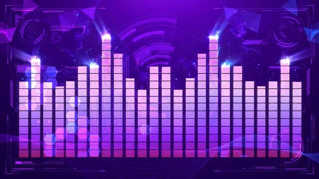 Purple Neon Audio Spectrum Equalizer Wave with Glowing HUD Interface Animation Loop