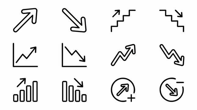 Increase and Decrease Arrows Growth and Decline Outline Vector Icons Set