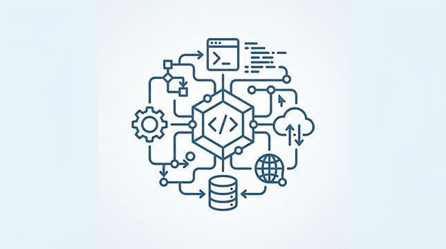 Application programming interface api modern line symbolfor software code development database integration digital technology system workflow management web cloud server communication api