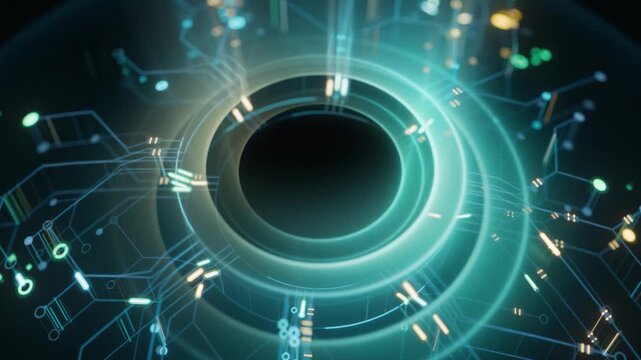 Abstract technology circle CPU, GPU circuit technology cyber and futuristic concept. Circuit Board with moving electrons. CPU processing Data. Futuristic HUD technology Screen Data animation. 