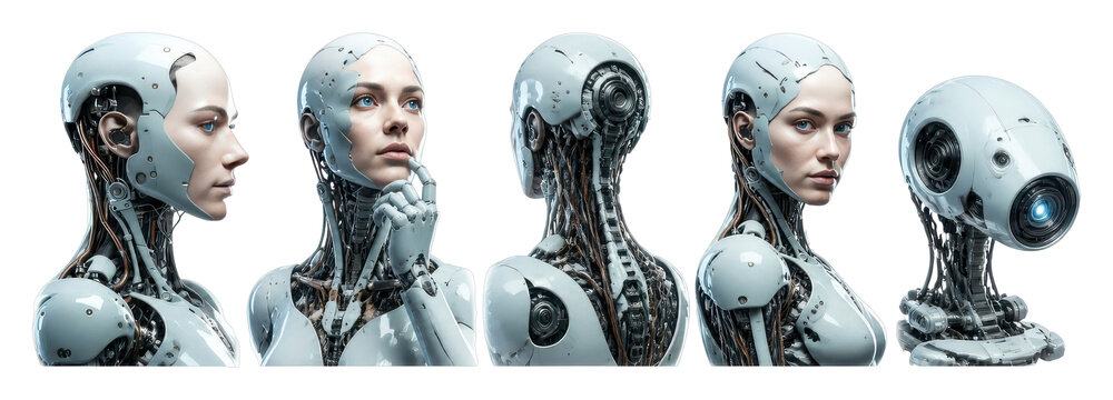PNG of futuristic female android portraits on transparent background
