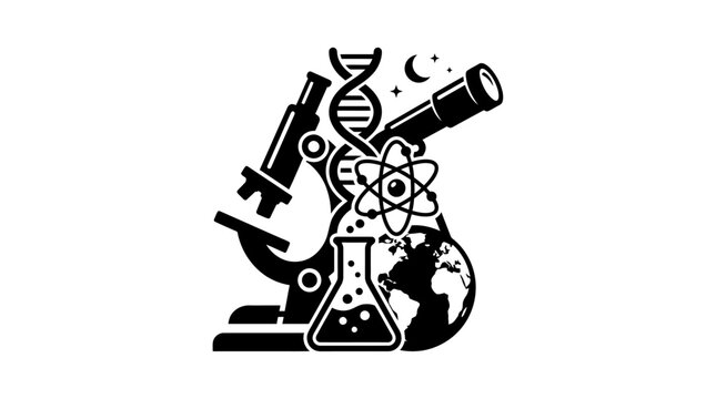 Abstract Concept of Multidisciplinary Science with Icons for Biology Chemistry and Physics
