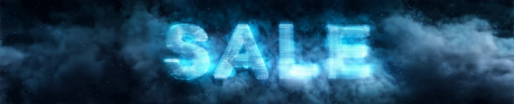 Black Friday and Cyber Monday sale banner animation with glowing 3D digital text and cosmic clouds background for retail marketing campaigns.