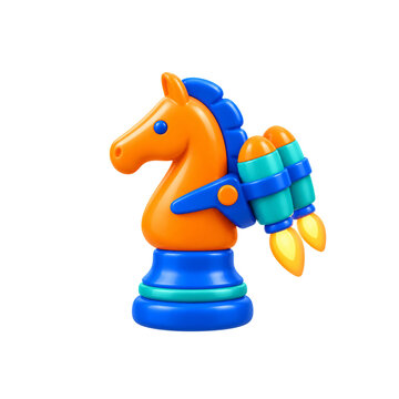 Knight chess piece with rocket boosters for fast strategy