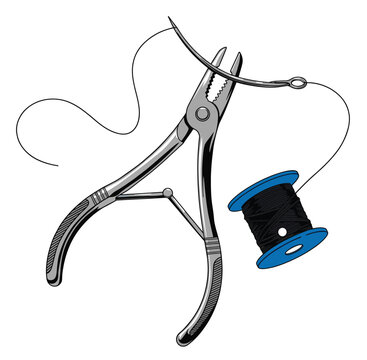 Medical Suture Needle Holder Forceps with Thread Spool Vector Illustration