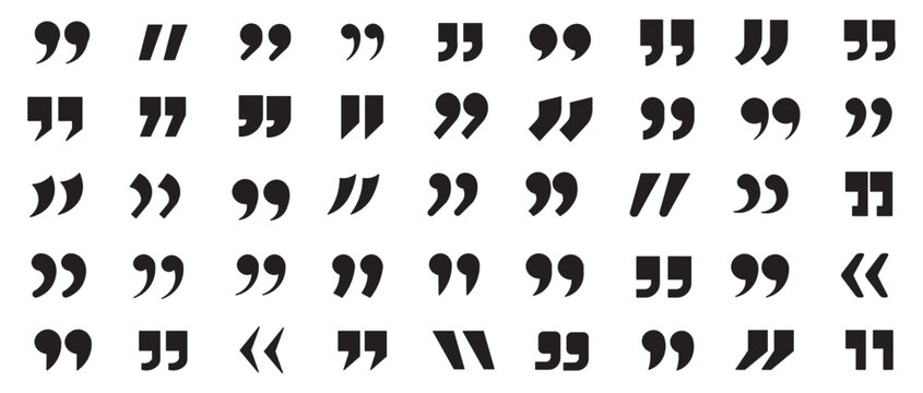 Quotation Marks and Punctuation Icon Set with Comma, Apostrophe, Parenthesis, and Speech Quote Symbols. quotation mark double quote icon set vector. Collection of various quotation mark symbols, icons