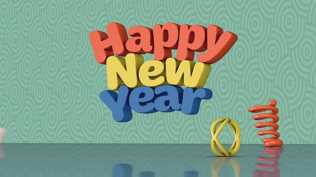 Happy New Year 2027 Toy Animation with Retro Pattern Background