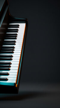 Grand Piano Keys With Soft Cyan Neon Ambient Light