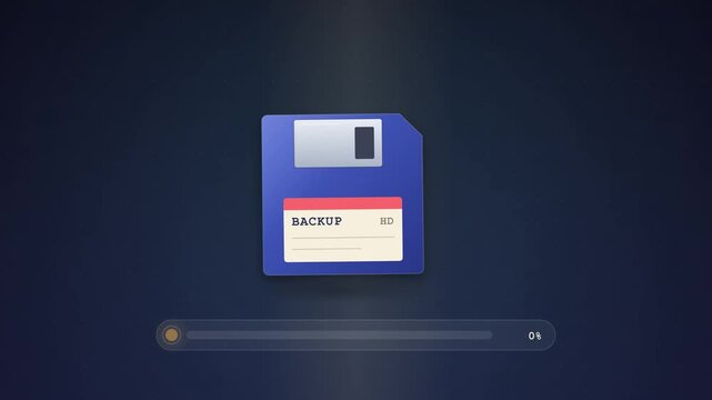 Animated Retro Floppy Disk Data Transfer and Backup Interface Screen