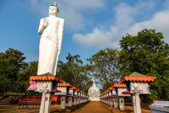 Giant standing Buddha statue near the foot of Sigiriya Rock Fortress, Central Province, Sigiriya, Sri Lanka