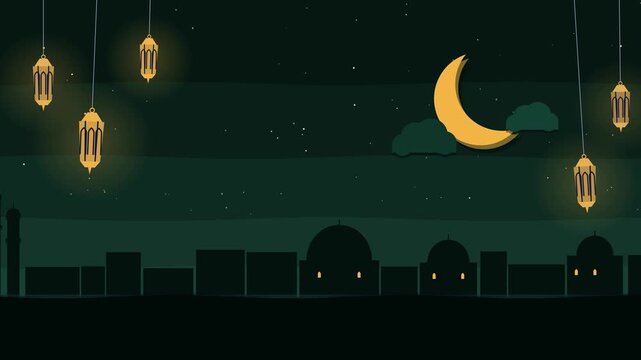 Eid al Adha 2027 lanterns and crescent moon paper cut seamless loop