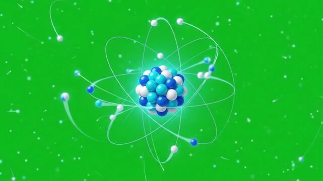 3D Atom Orbiting Nucleus Science Animation with Chroma Key Green Screen