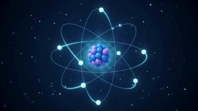 3D Atom Particle Orbiting Nucleus Quantum Physics Dark Background Animation