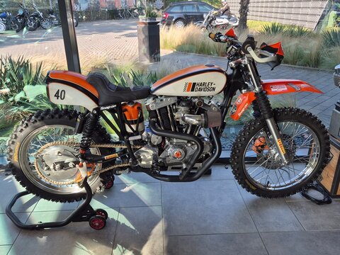 Harley-Davidson Sportster (Ironhead/Evolution-Basis), umgebauter Hill-Climb-/Enduro-Scrambler im Flat-Track-Look
